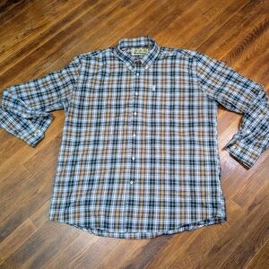 Barbour Button Down Shirt Sz XXL Regular Fit Flannel Blue / Brown Plaid